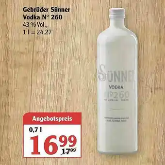 Globus Gebrüder Sünner Vodka N° 260 Angebot