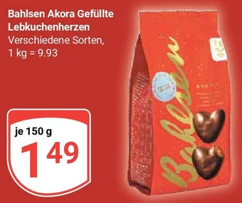 Globus Bahlsen Akora Gefüllte Lebkuchenherzen 150 g Angebot