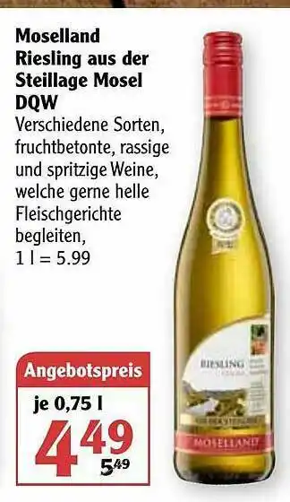 Globus Moselland Riesling Aus Der Steillage Mosel Dqw Angebot