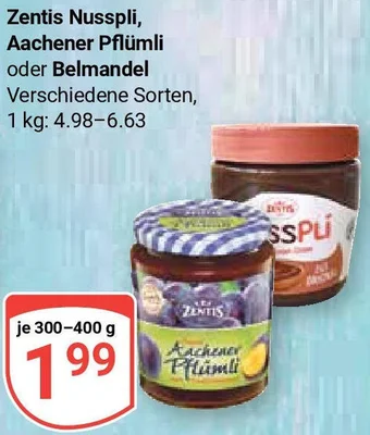 Globus Zentis Nusspli, Aachener Pflümli oder Belmandel 300-400 g Angebot