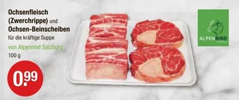 V Markt ALPENRIND Ochsenfleisch (Zwerchrippe) und Ochsen-Beinscheiben 100 g Angebot