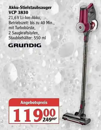 Globus Grundig Akku-stielstaubsauger Vcp 3830 Angebot