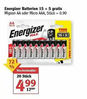 Globus Energizer Batterien 15+5 Gratis Angebot