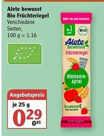 Globus Alete Bewusst Bio Früchteriegel Angebot