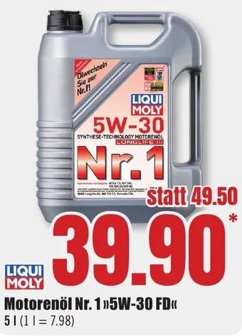 B1 Discount Baumarkt LIQUI MOLY Motorenöl Nr. 1 ,,5W-30 FD" Angebot