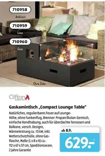 Aldi Süd Clifton Gaskamintisch „compact Lounge Table” Angebot