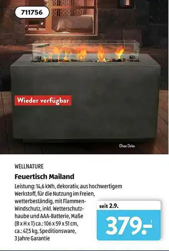 Aldi Süd Wellnature Feuertisch Mailand Angebot