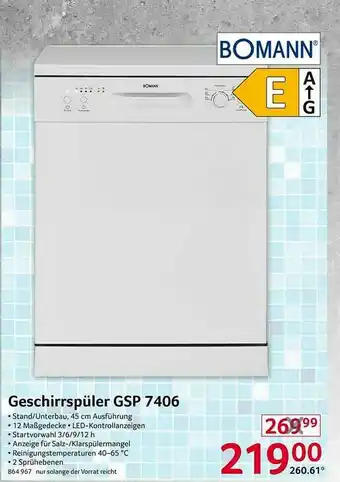 Selgros Geschirrspüler Gsp 7406 Bomann Angebot