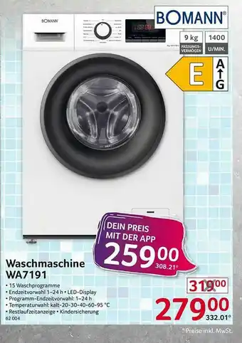 Selgros Waschmaschine Wa7191 Bomann Angebot