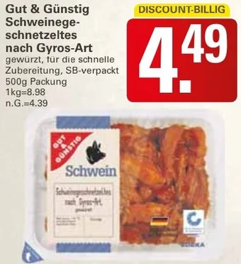 WEZ Gut & Günstig Schweinegeschnetzeltes nach Gyros-Art 500 g Packung Angebot