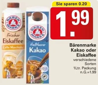 WEZ Bärenmarke Kakao oder Eiskaffee 1Ltr. Packung Angebot