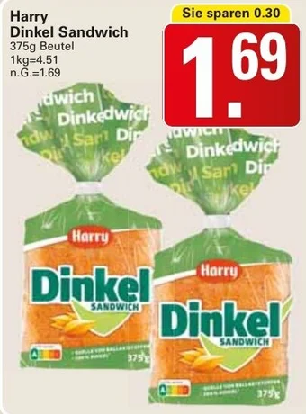 WEZ Harry Dinkel Sandwich 375g Beutel Angebot