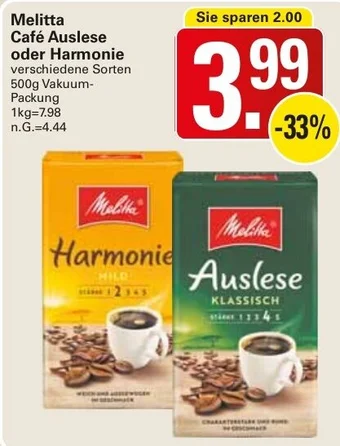 WEZ Melitta Café Auslese oder Harmonie 500g Vakuum Packung Angebot