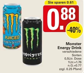 WEZ Monster Energy Drink 0,5Ltr. Dose Angebot