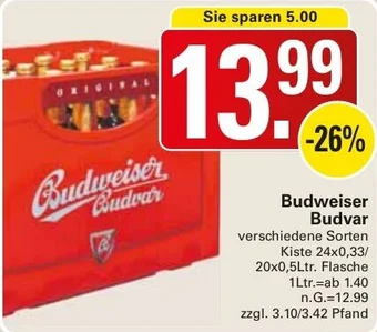 WEZ Budweiser Budvar Kiste 24x0,33/ 20x0,5Ltr. Flasche Angebot