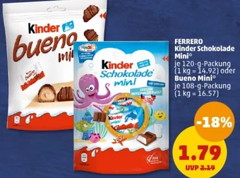 PENNY FERRERO Kinder Schokolade Mini 120 g oder Bueno Mini 108 g Packung Angebot