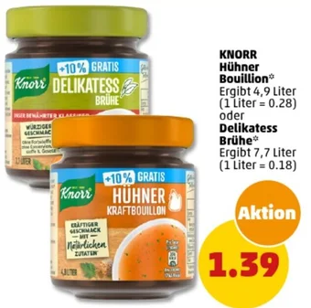 PENNY KNORR Hühner Bouillion 4,9 Liter oder Delikatess Brühe 7,7 Liter Angebot