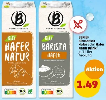 PENNY BERIEF Bio Barista Hafer oder Hafer Natur Drink 1 Liter Packung Angebot