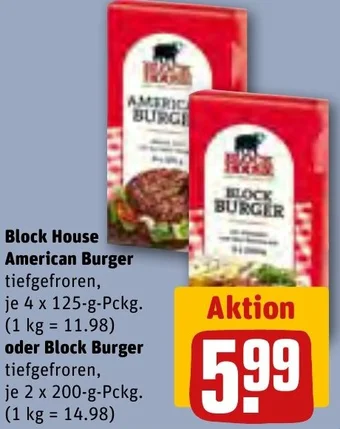 REWE Block House American Burger 4x125 g oder Block Burger 2x200 g Pckg. Angebot