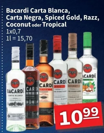 Anderl Getränke Bacardi Carta Blanca, Carta Negra, Spiced Gold, Razz, Coconut oder Tropical 1x0,7 L Angebot