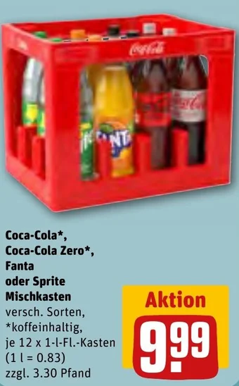 REWE Coca-Cola, Coca-Cola Zero, Fanta oder Sprite Mischkasten 12x1 L-Fl. Kasten Angebot