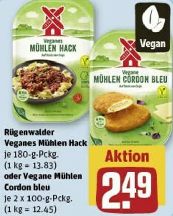 REWE Rügenwalder Veganes Mühlen Hack  180 g oder Vegane Mühlen Cordon bleu 2x100 g Pckg. Angebot