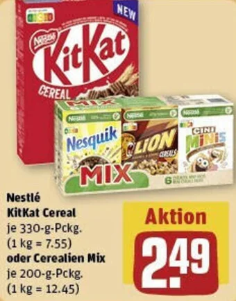 REWE Nestlé KitKat Cereal 330 g oder Cerealien Mix 200 g Pckg. Angebot