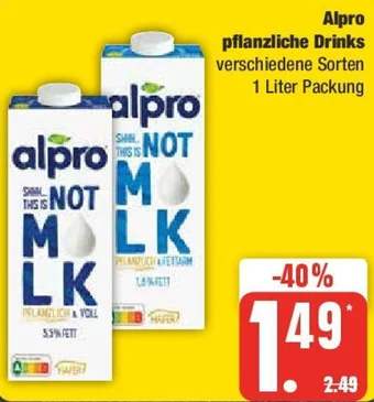 Edeka Alpro pflanzliche Drinks 1 Liter Packung Angebot