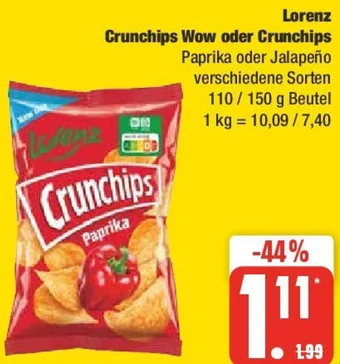 Edeka Lorenz Crunchips Wow oder Crunchips 110/150 g Beutel Angebot