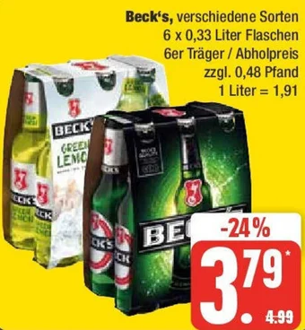 Edeka Beck's 6 x 0,33 Liter Flaschen Angebot