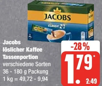 Edeka Jacobs löslicher Kaffee Tassenportion 36 - 180 g Packung Angebot