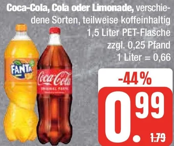 Edeka Coca-Cola, Cola oder Limonade 1,5 Liter PET-Flasche Angebot