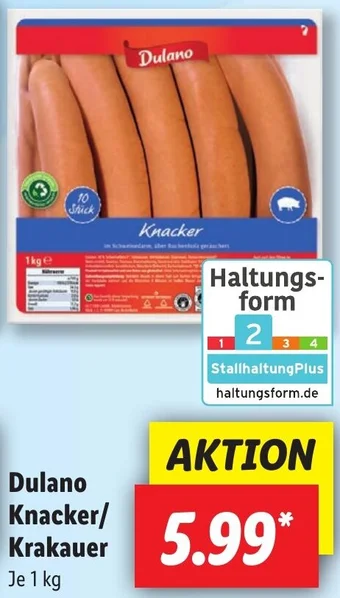 Lidl Dulano Knacker/ Krakauer 1 kg Angebot