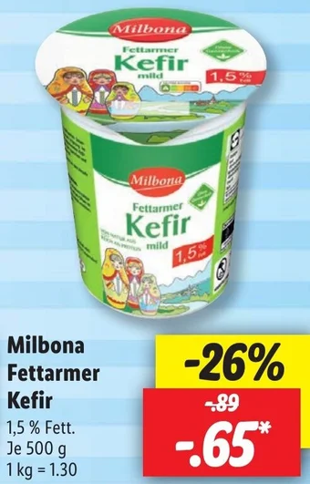 Lidl Milbona Fettarmer Kefir 500 g Angebot