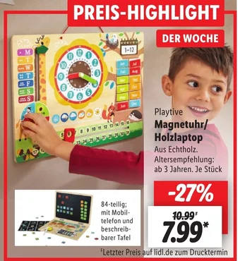 Lidl Playtive Magnetuhr/ Holzlaptop Angebot