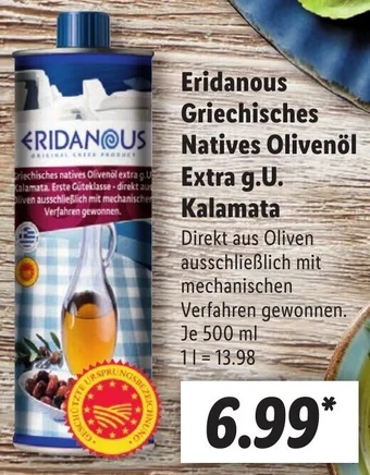 Lidl Eridanous Griechisches Natives Olivenöl Extra g.U. Kalamata 500 ml Angebot