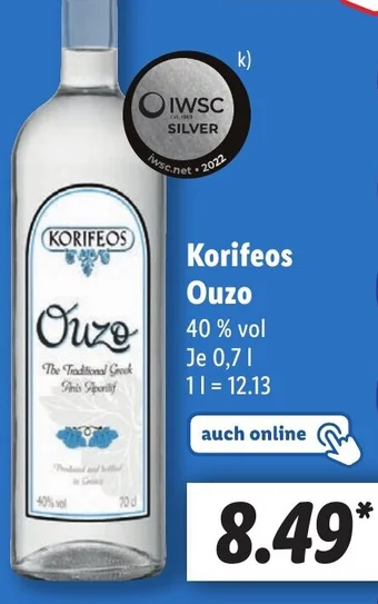 Lidl Korifeos Ouzo 0,7 L Angebot