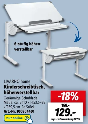 Lidl LIVARNO home Kinderschreibtisch, höhenverstellbar Angebot