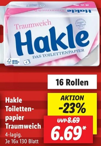 Lidl Hakle Toilettenpapier Traumweich 16x 130 Blatt Angebot