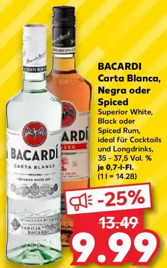 Kaufland BACARDI Carta Blanca, Negra oder Spiced 0,7 L-Fl. Angebot