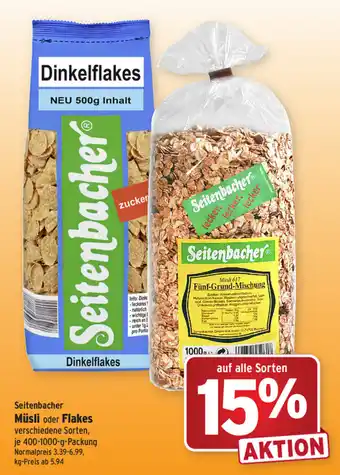 Wasgau Seitenbacher Müsli oder Flakes 400-1000g Angebot