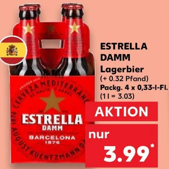 Kaufland ESTRELLA DAMM Lagerbier Packg. 4 x 0,33-L-FI. Angebot