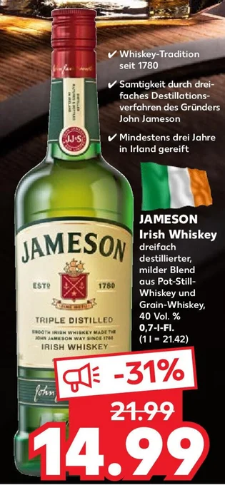 Kaufland JAMESON Irish Whiskey 0,7 L-Fl. Angebot