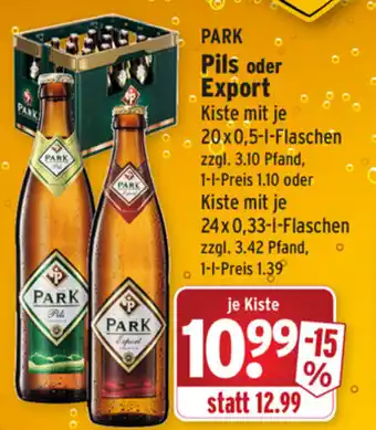 Wasgau Park Pils oder Export 20x0,5L/24x0,33L Angebot