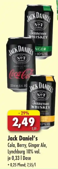 Lösch Depot Jack Daniel's Cola, Berry, Ginger Ale, Lynchburg 10% vol. je 0,33L Angebot