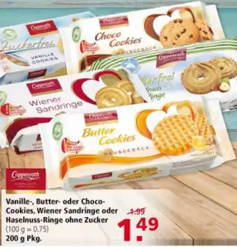 Multi Markt Vanille, Butter oder Choco Cookies, Wiener Sandringe oder Haselnuss Ringe ohne Zucker 200g Angebot