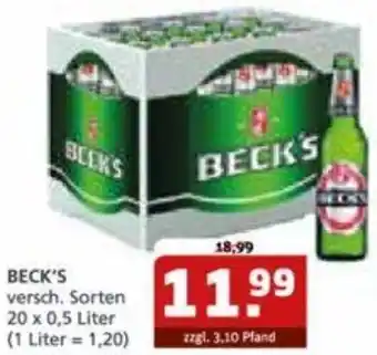 Getränke Quelle BECK'S 20 x 0,5 Liter Angebot