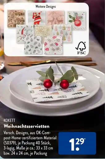 Aldi Süd KOKETT Weihnachtsservietten Angebot