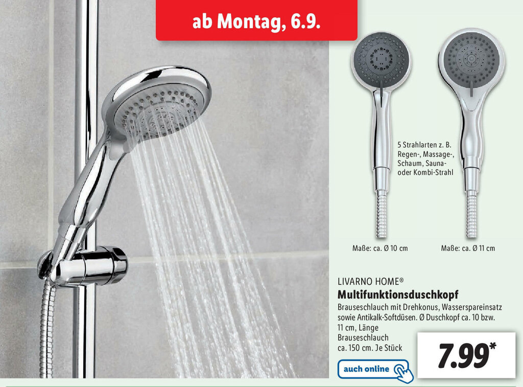 Livarno Home Multifunktionsduschkopf Angebot bei Lidl