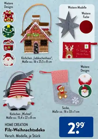 Aldi Süd HOME CREATION Filz-Weihnachtsdeko Angebot